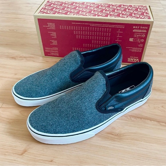 Vans Classic Slip-On Wool Grey / Leather Black Mens 12.0 US main image 7